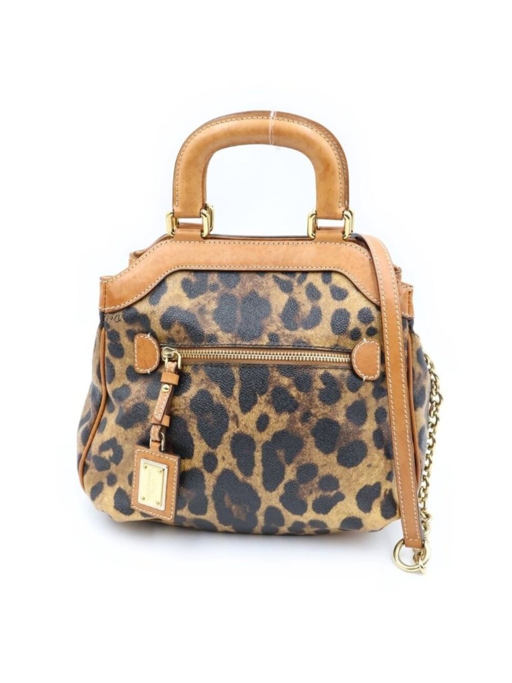 Dolce & Gabbana Leopard Print Hand Chain Shoulder Bag Brown